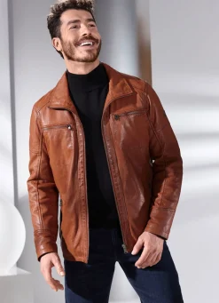 Lederkurzjacke mit Stehumlegekragen