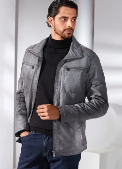 Lederkurzjacke mit Stehumlegekragen