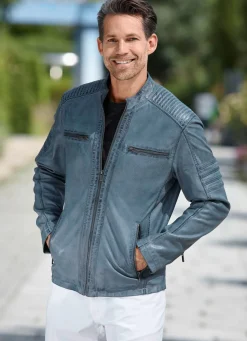 Lederkurzjacke mit Ziernähten