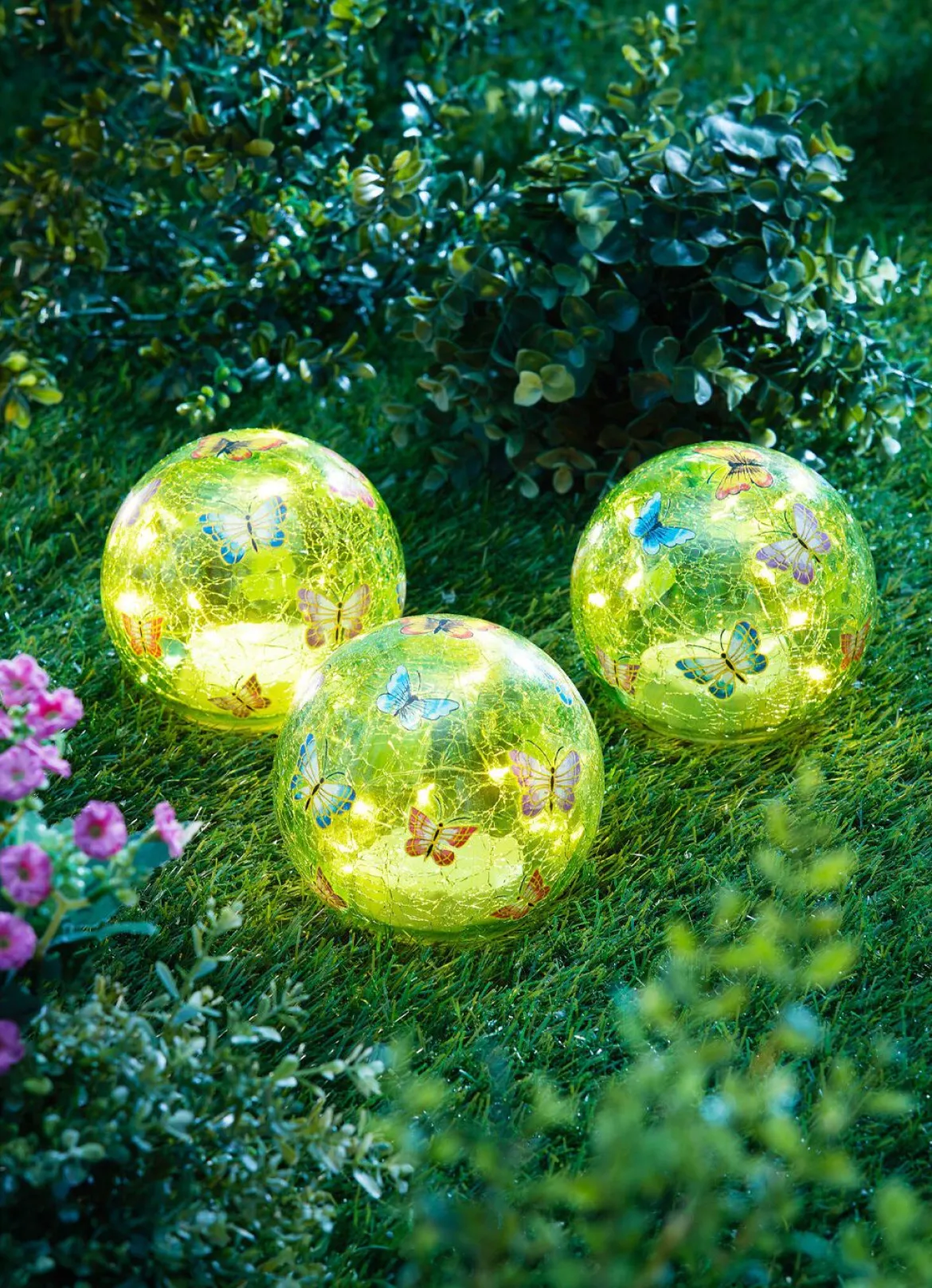 LED-Glaskugeln "Schmetterling", 3er-Set