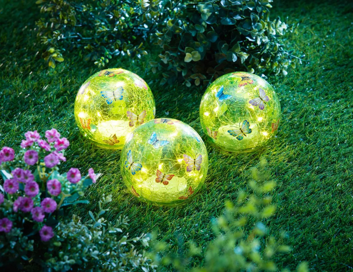 LED-Glaskugeln "Schmetterling", 3er-Set