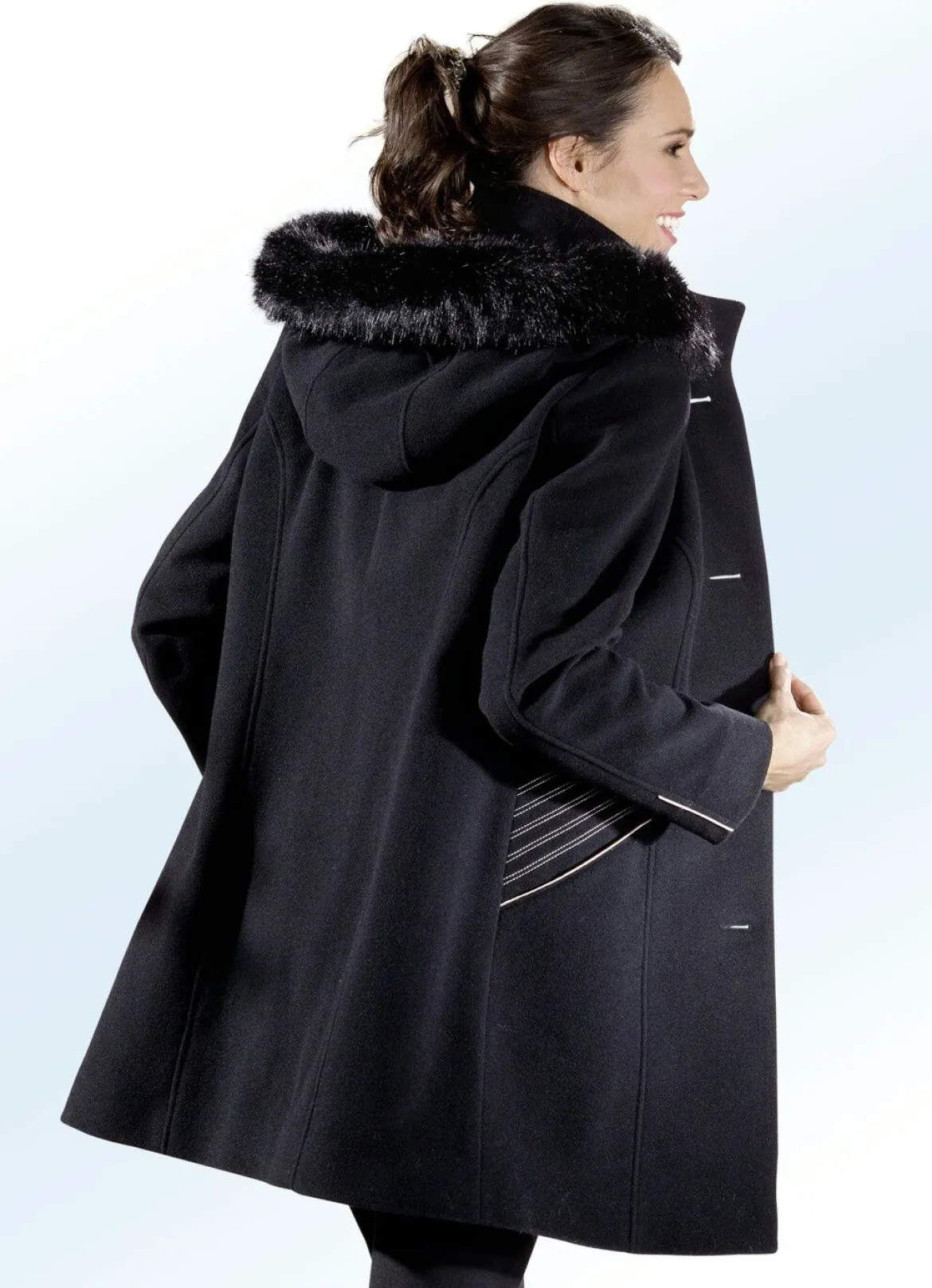Longjacke in 2 Farben mit kontrastfarbenem Zierstepp an den Schubtaschen