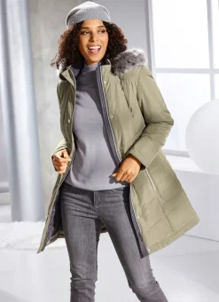 Longjacke mit abnehmbarem Kunstpelz-Besatz