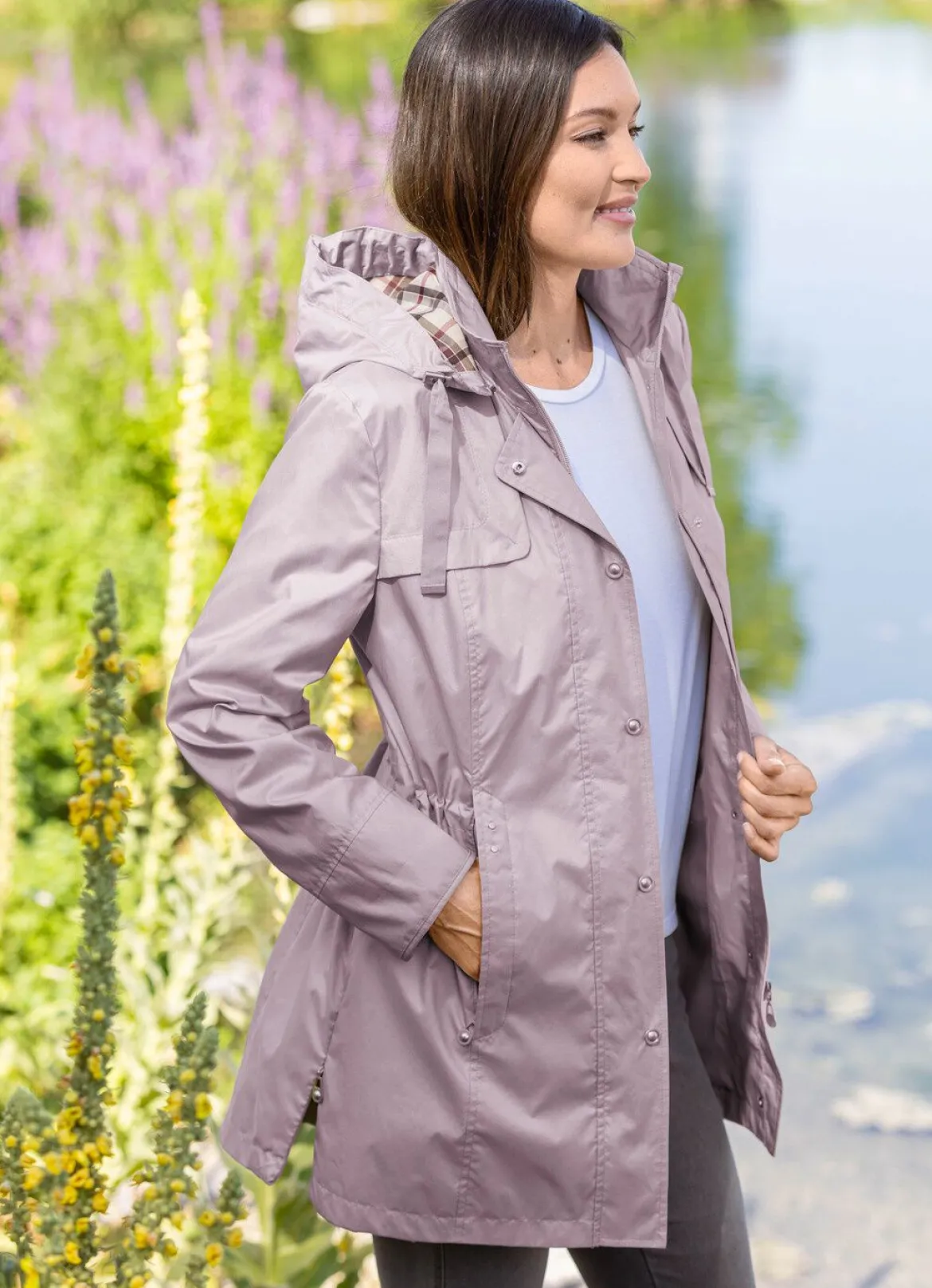 Longjacke mit abnehmbarer Kapuze