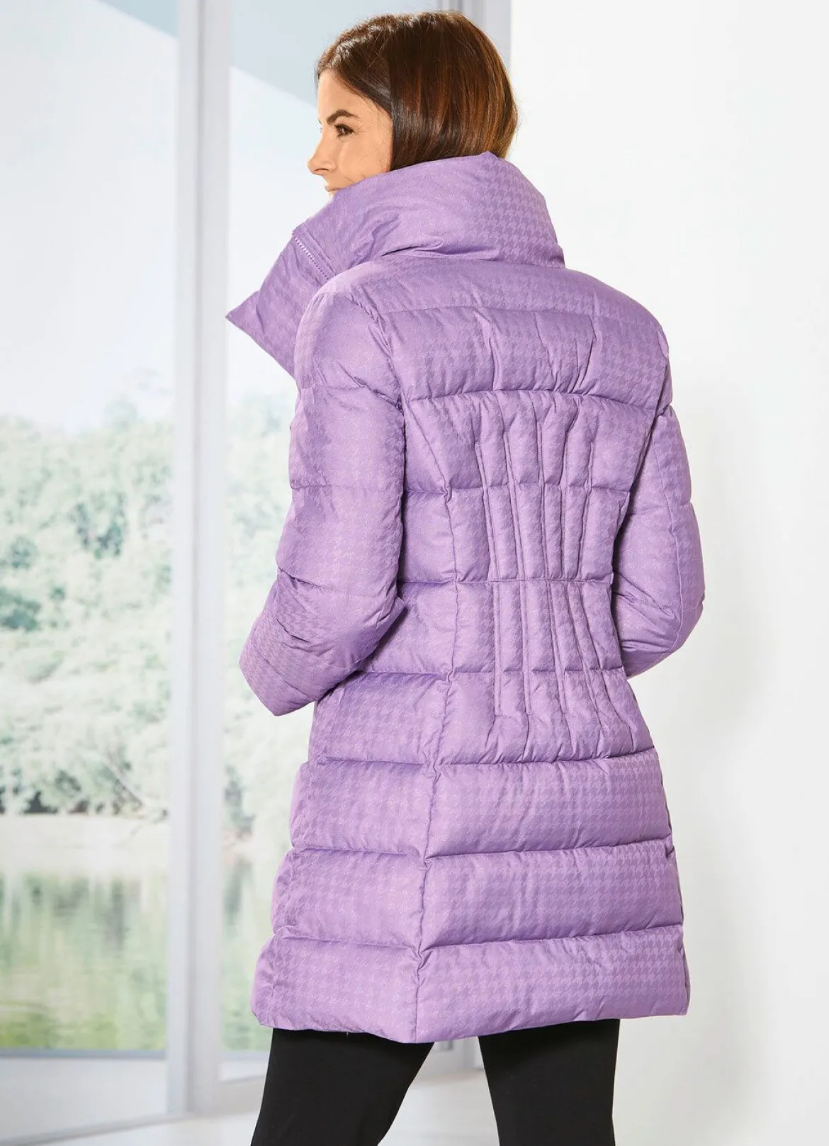 Longjacke mit dezent glänzendem Hahnentritt-Dessin