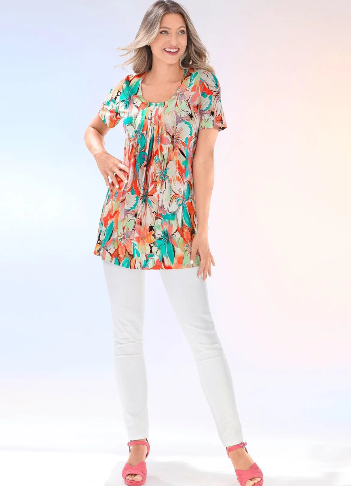 Longshirt mit Faltenlegung am Halsausschnitt in 2 Farben
