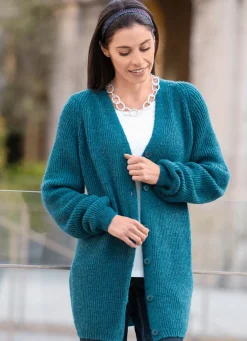 Long-Strickjacke in Perlfang