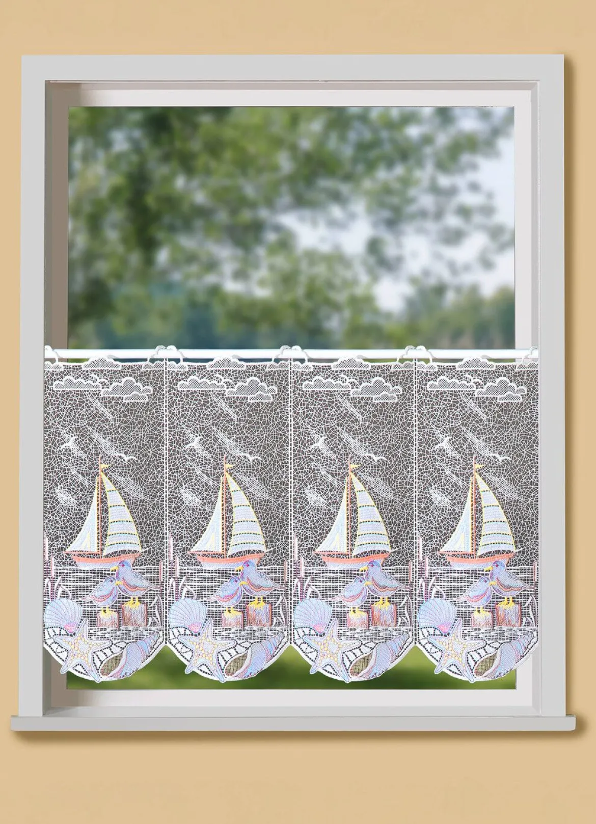Maritimer Kurzstore mit Plauener Stickerei