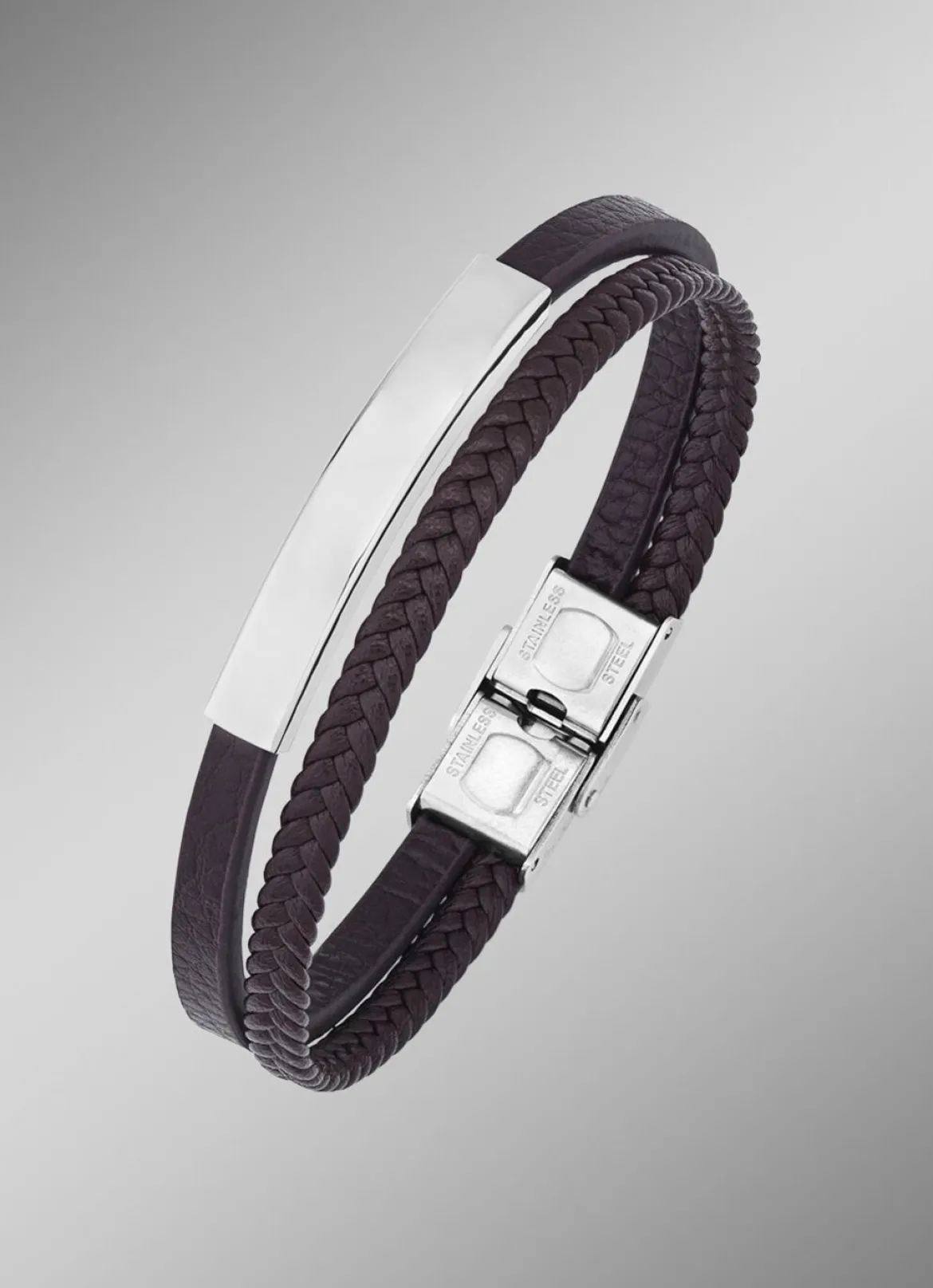 Modernes Leder-Armband mit Edelstahl