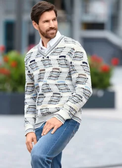 Modischer V-Pullover mit Intarsienmuster