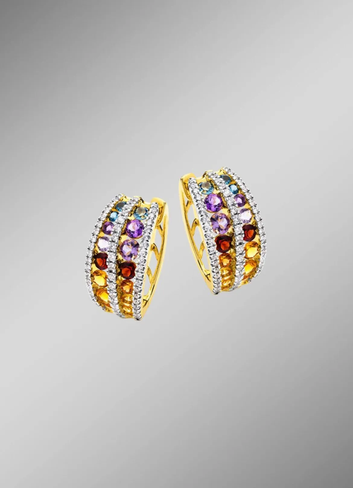 Multicolor Klappcreolen mit Edelsteine und Brillanten