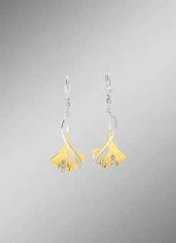 Ohrringe Ginkgoblatt in Bicolor mit synth. Zirkonia