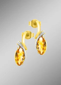 Ohrstecker mit echt Citrin und 2 Diamanten