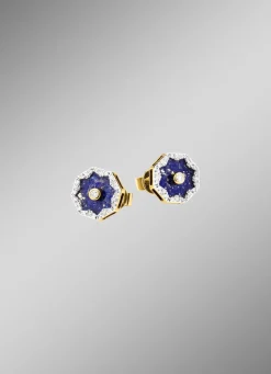 Ohrstecker mit echt Lapislazuli, Brillanten und Diamanten