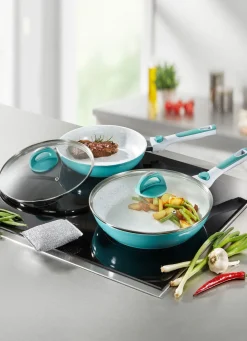 Pfannen-Set mit abnehmbaren Silikongriffe