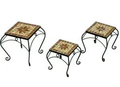 Pflanzenpodeste "Mosaik", eckig, 3er-Set, aus robustem Stahl