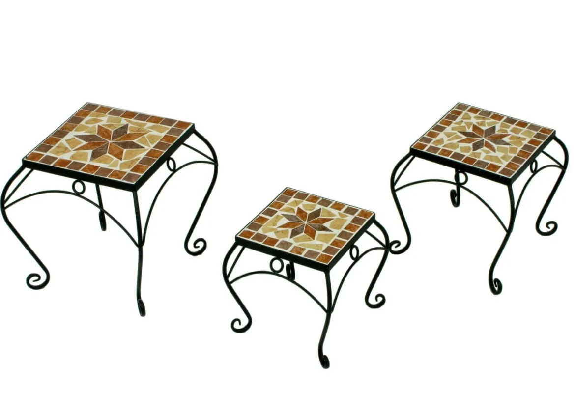 Pflanzenpodeste "Mosaik", eckig, 3er-Set, aus robustem Stahl