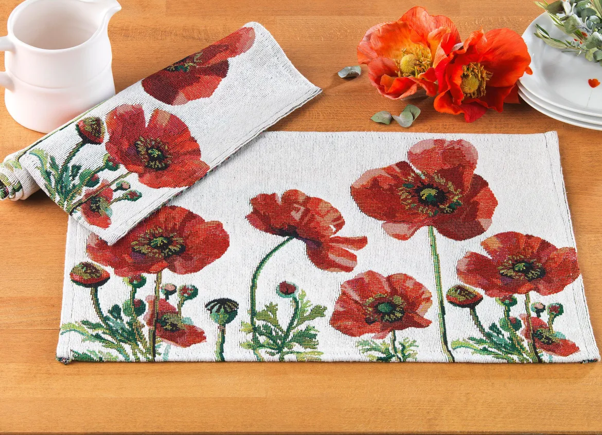 Platzset mit Mohnblüten-Motiv, 2-teilig