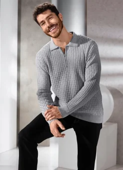 Polopullover mit kurzem Reißverschluss in 3 Farben