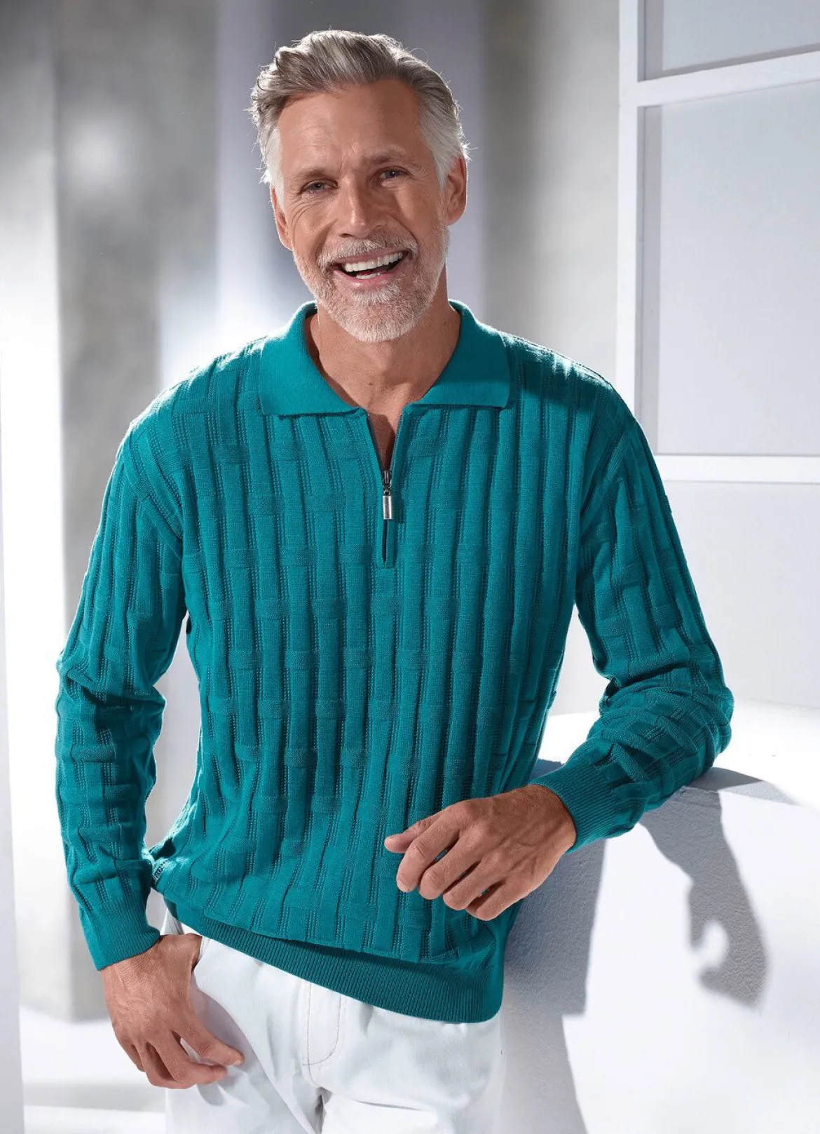 Polopullover mit kurzem Reißverschluss in 3 Farben