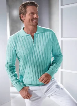 Polopullover mit kurzem Reißverschluss in 3 Farben