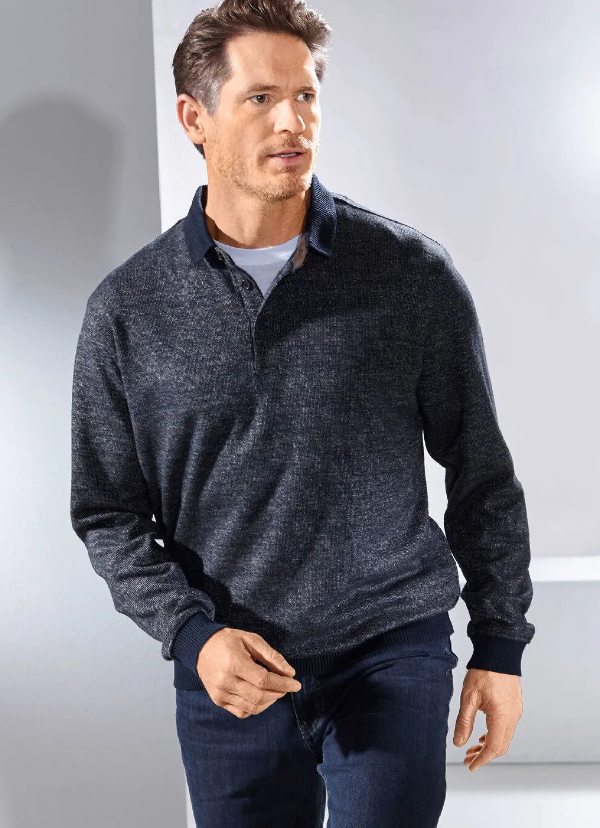 Poloshirt mit Strickkragen