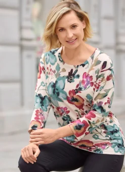 Pullover in Feinstrick mit Floraldessin