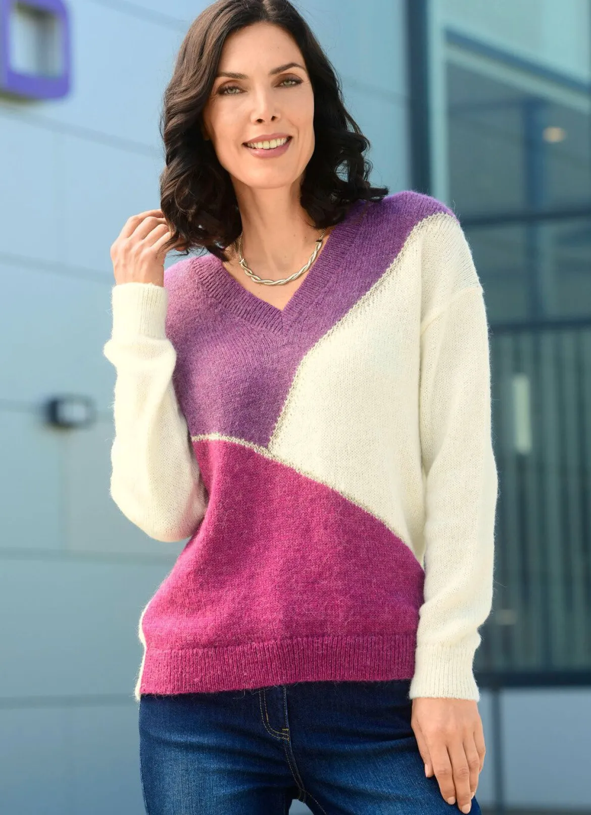 Pullover mit Alpaka und in Color-Blocking