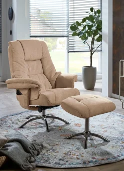 Relax-Sessel mit Hocker und Gestell aus Metall