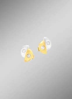 Satinierte Ohrstecker in Bicolor mit 4 Brillanten
