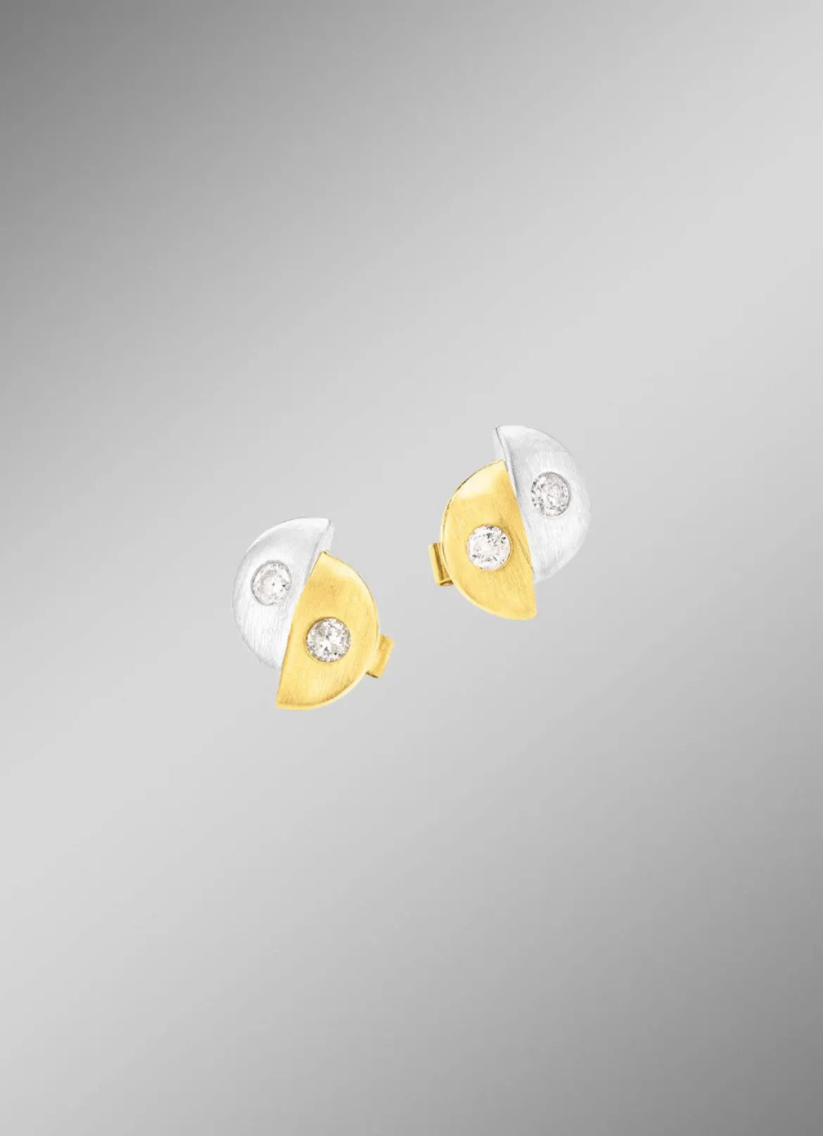 Satinierte Ohrstecker in Bicolor mit 4 Brillanten
