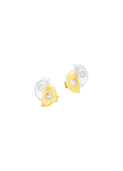 Satinierte Ohrstecker in Bicolor mit 4 Brillanten