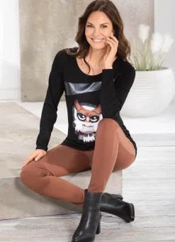 Shirt mit schwarzem Nappaleder-Imitat-Einsatz in 2 Farben