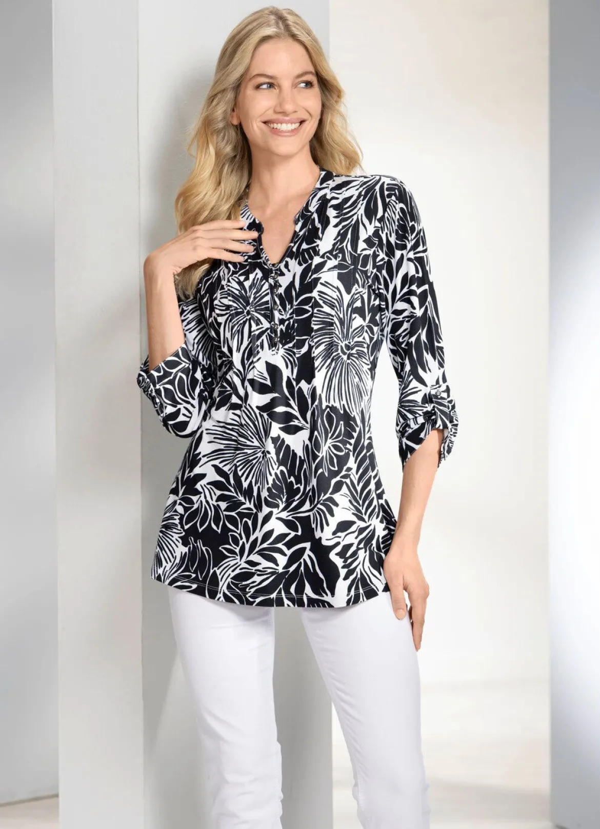 Shirt-Tunika mit Stehkragen