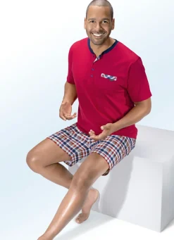 Shorty mit Knopfleiste, Brusttasche und Karodessin