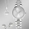 Silberfarbenes Damenuhrset 3-tlg.