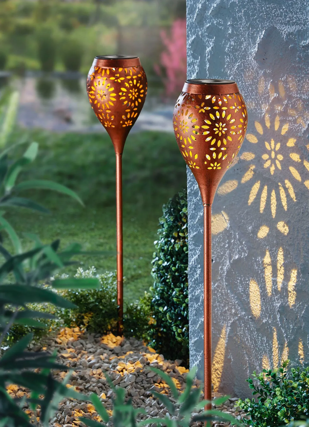 Solar-Gartenfackel, 2er-Set