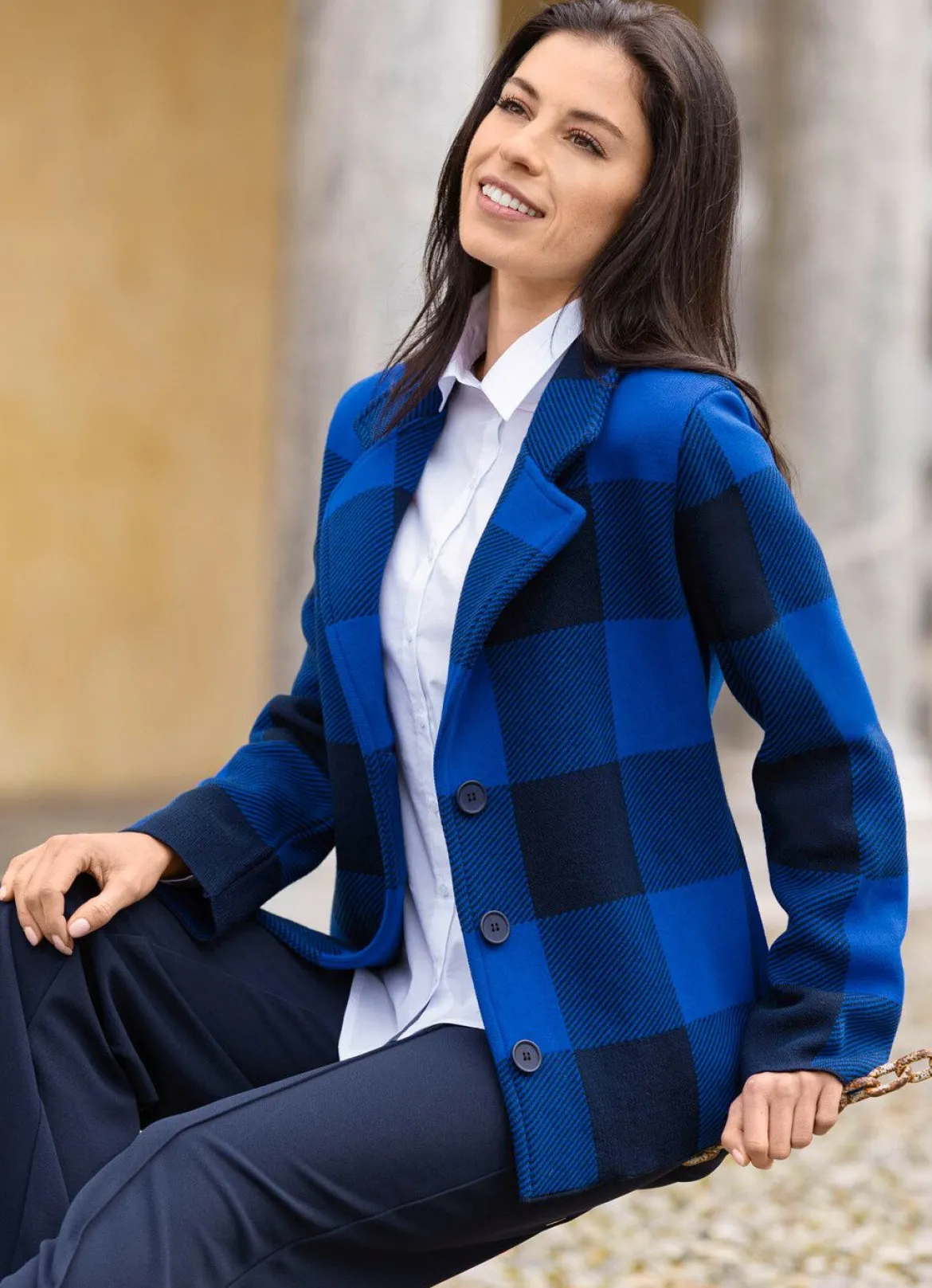 Strickblazer in grafischem Jacquardmuster