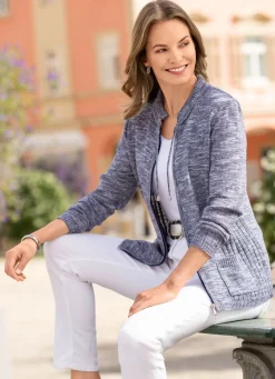 Strickjacke mit Strickbandzier und Taschen