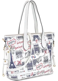 Tasche mit verspieltem Reise-Druckmotiv