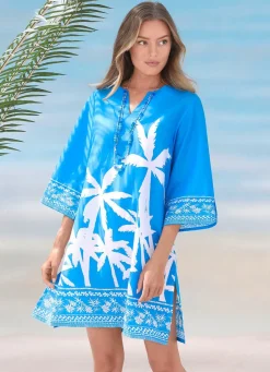Tunika mit Palmendruck, reine Baumwolle