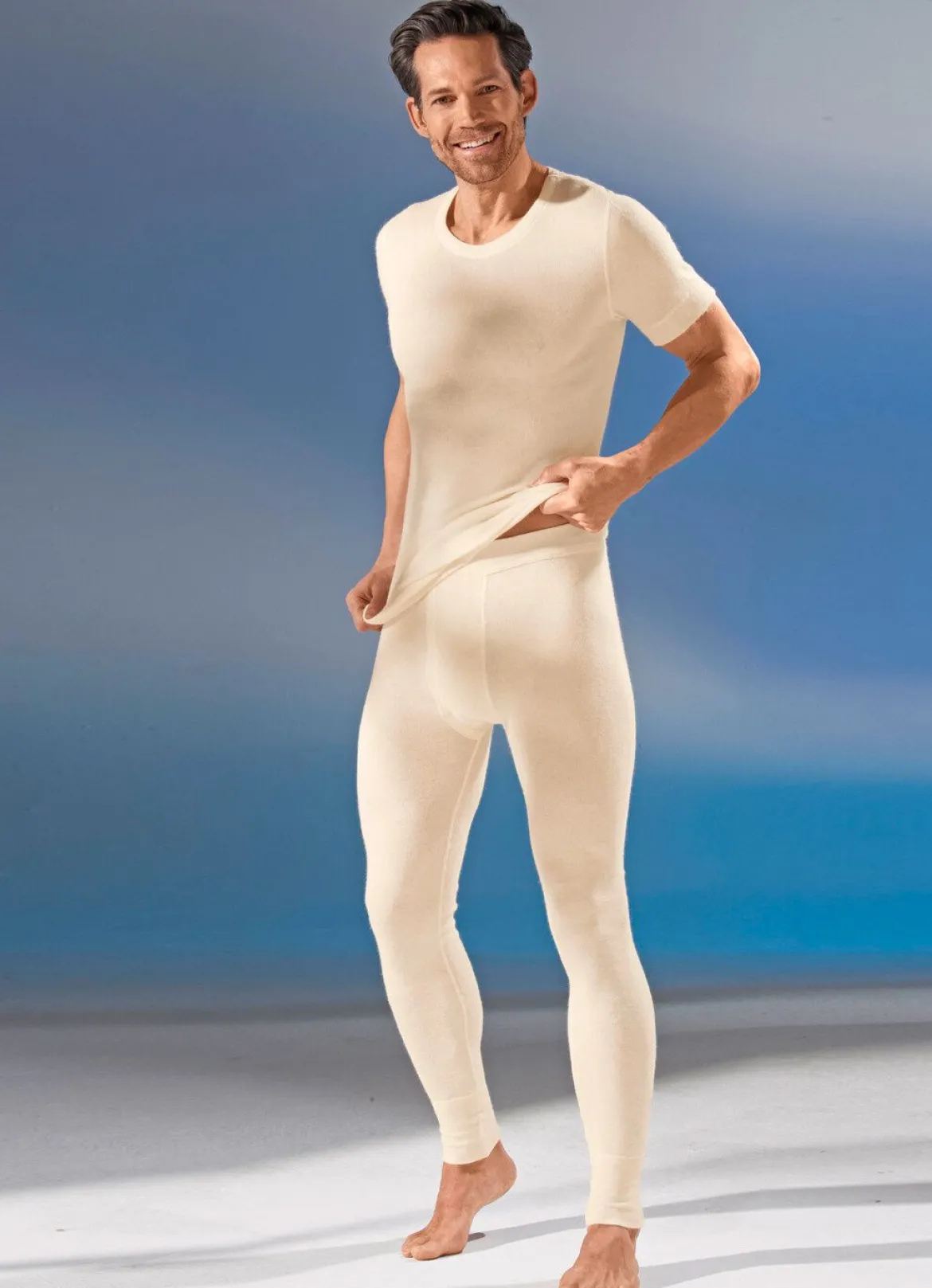 Unterhose, lang, mit Angora, in Ecru