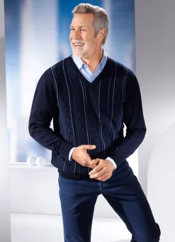 V-Pullover mit Strukturdessin in 3 Farben