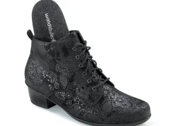Waldläufer Schnür-Stiefelette mit floraler Prägung