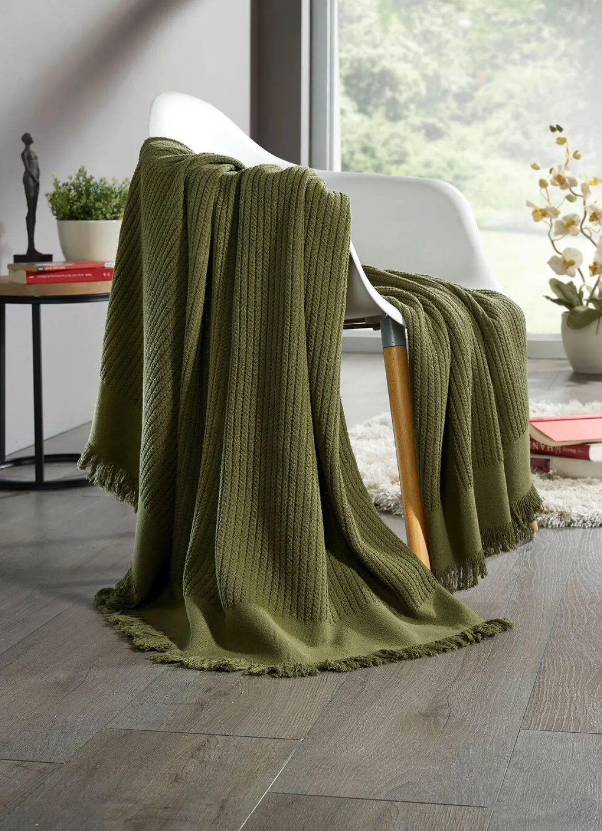 Wohndecke und Kissenbezug in toller Strickoptik