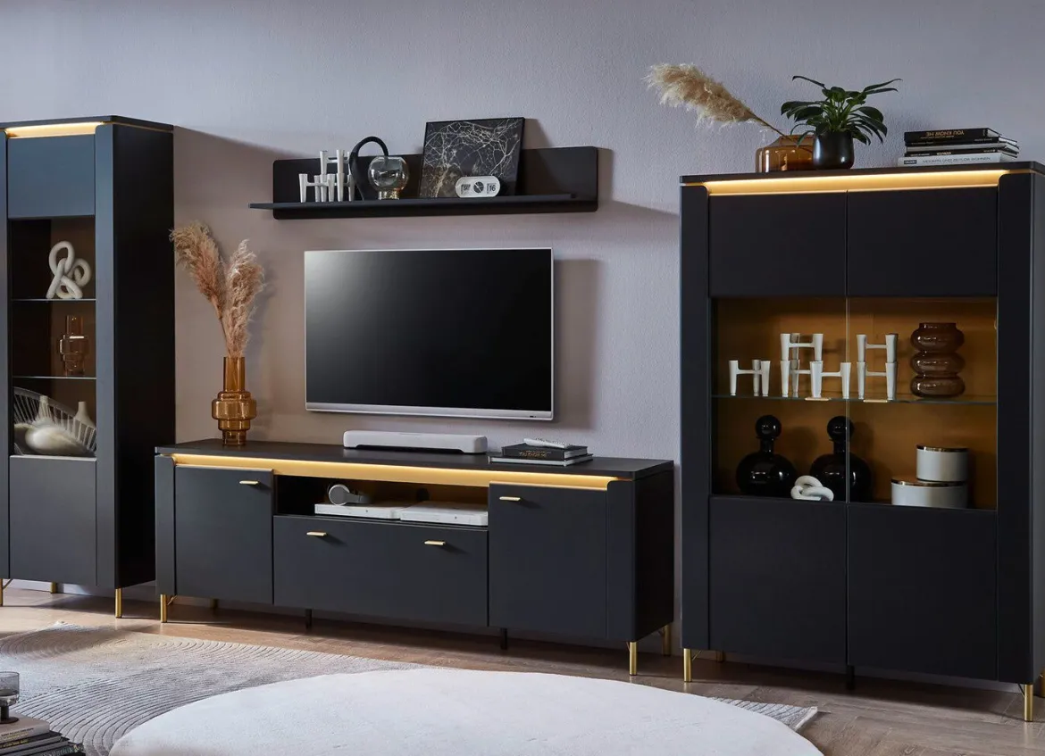 Wohnwand mit LED-Beleuchtung und Softclose